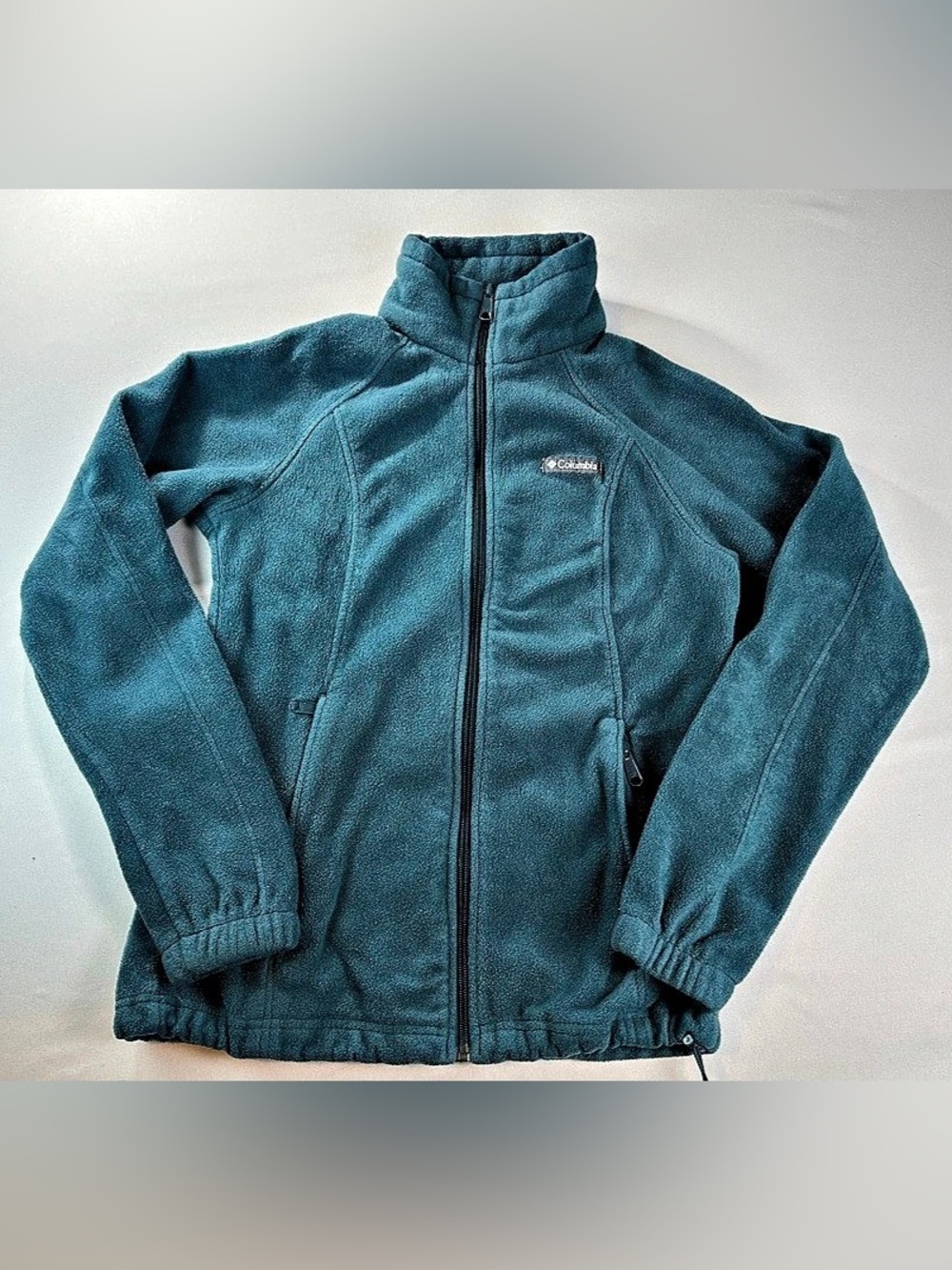 Columbia Fleece Full Zip Jacket Teal Blue Size Medium Mock Neck